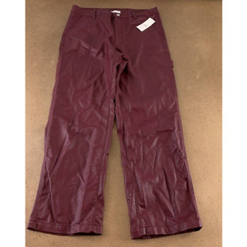 Bdg Womens High Rise Carpenter Pants Bordeaux Red Faux Leather Straight 30 New
